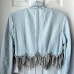 AREA Scalloped Embellished Cropped Denim Jacket in Pale Blue, Size 4, NWT Silver Photo 12