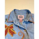 Vintage Womens Size Medium Denim Shirt Santa Claus Christmas Holiday Blue Photo 2