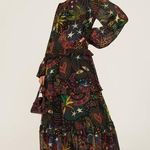 Farm Rio Black Amazonia High Neck Jungle Theme Ruffle Tiers Maxi Dress Size XS Photo 0