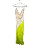 SAN SLOANE White Lime Green Satin Slip Style Cowl Neck Dress Size Small Photo 6