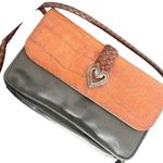 Brighton Vintage  Crossbody Bag‎ Organizer Leather Heart Accent Brown Black Woven Photo 10