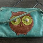 Fossil  genuine leather teal wristlet owl strap small travel retro keeper Photo 1