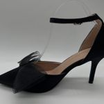 Allegra K NEW Heels Womens 9 Black Pointed Toe Ankle Strap Pumps Bow Stiletto Photo 2