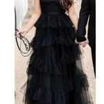 Betsy and Adam Tiered Ruffle Tulle Gown in Black Size US 4 Photo 12