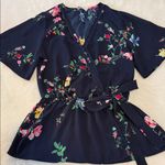Sienna Sky Navy Blue Multicolored Floral Print Faux Wrap Top Photo 7