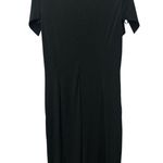 David Meister  Black Asymmetric Neck Jersey Dress Size 12 Ruched Sheath Cocktail Photo 3