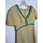 American Vintage OOAK Vintage 60s mod tweed yellow dress, blue green trim fringe hem Medium Photo 8