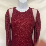 Y2K Luxe Dress Red Sequin Mini Dress Sz S Mesh Cutout Clubwear Glam Holiday NYE Photo 1
