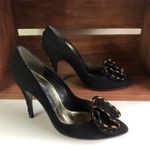 Stuart Weitzman  Vintage Black Bow Heel Gold Pumps Photo 5