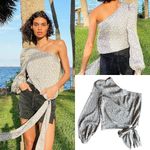 Free People NWT Mare Mare Animal Print One Shoulder Puff Sleeve Tie Blouse Small Photo 11