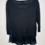 Black Sweater Sz Medium Scoop Neck Chiffon Hem Photo 6