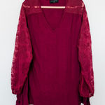 Lane Bryant Womens Blouse Size 4X Burgundy Lace Sleeve Textured Boho Chic Fall Photo 0