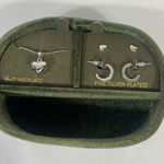 Fine Silver Plated Heart Jewelry Gift Set Necklace ‎ CZ Studs & Hoop Earrings Photo 0