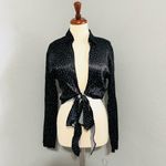 ZARA Women Black Polka Satin Effect Long Sleeves Bohemian V-Neck Tied Top Sz M Photo 3