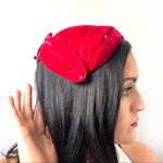 Vintage Red Rhinestone Toque Turban Capulet Hat Photo 0