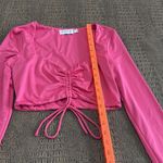 ThatsSoFetch Hot Pink Long Sleeve Ruched Drawstring Crop Top Size 6 Photo 3