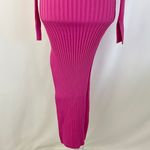 ASTR New Ribbed Knit Off Shoulder Long Sleeve Slit Midi Sweater Dress Pink XS Photo 15
