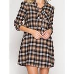 She & Sky Boutique brown black LACE UP PLAID DRESS Medium Photo 0