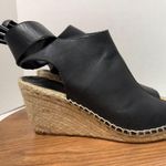 Vince Seymour Covered Black Leather Open Toe Espadrille Jute Wedge Sandal 9M Photo 0
