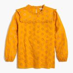J.Crew Women's XS Mustard Yellow Ruffle Eyelet Top Casual Boho Preppy Photo 0