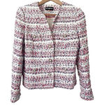 Karl Lagerfeld  Paris Red White Blue Tweed‎ Front Pocket Button Jacket Size 4 Photo 0