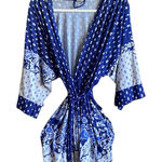 In Bloom  Blue Floral Print Robe with Tie Closure. Photo 0