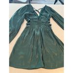 Heart & Heels Green Metallic Ruched Cutout V Neck Long Sleeve Mini Dress Size S Photo 3
