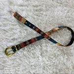 Vintage Woven Striped Belt Gold Bead Trim M L Tan Photo 0