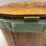 Vintage Basket Purse Molded Floral Velour Wood Lined Picnic Style Green Yellow Photo 7