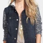 Free People Denim Trucker Jacket Black Knit Hoodie SZ XS Photo 1