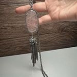 Kendra Scott Rayne Pink Rose Quartz Stone Pendant Tassel Silver Tone Necklace Photo 10