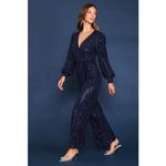 Skies Are Blue  Glam Sequin Long Sleeve V-Neck Jumpsuit Small Navy Blue Showgirl Photo 1