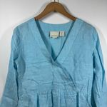 Cynthia Rowley  Top Women XS Blue 100% Linen Beach Coastal Spring V Neck Blouse Photo 2