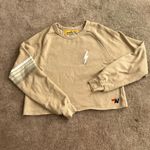 Aviator Nation  Rugby Bolt Stitch Cropped Crewneck in Sand Beige Photo 2