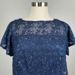 Adrianna Papell  Sequined Lace Sheath Cocktail Dress Navy Blue Size 14W Boat Neck Photo 6