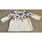 Blair Vintage  Women's‎ Cream Blue Yellow flowers Quarter Sleeve Top Size Large Photo 4