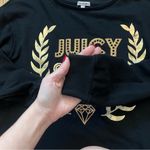Juicy Couture Crewneck Sweater Womens Size L Black Signature Gold Print Y2K Photo 3