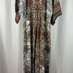 Boho Flare Sleeve Large Print Thailand Maxi Dress Cover Up Vacation Island Brown Photo 0