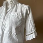Adam Selman  | White Pearl Embellished Cropped Tie Front Button Down Blouse Sz M Photo 3