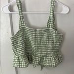 American Eagle Green and White Smocked Crop Tank Top Photo 0