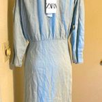 ZARA Wrap V-neck Dress Light Blue Lyocell Spring Summer Photo 7