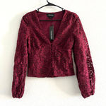Yumi Kim  Caitlyn Shirt Womens Small Button Up Lace Top Burgundy Wine Red Photo 0