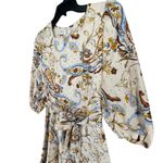 Espresso Midi Dress XS Tan Floral Paisley Square Neck Belted Tiered Euro Summer Brown Size 0 Photo 2