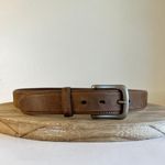 Vintage 90s Tan Top Grain Genuine Leather Silver Buckle Belt Size Large Photo 9