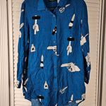 Lazy Oaf  Womens Blue Psycho Killer Long Sleeve Button Down Tunic Top Shirt Small Photo 0