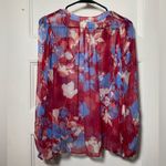 Shoshanna Floral Tie-Neck Long Sleeve Sheer Blouse Pink/Blue Sz Small Photo 7