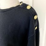 H&M gold button black sweatshirt, women's small cotton crew neck long sleeve top Photo 1