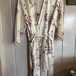Vintage pockets house robe satin weave flowers White Size M Photo 0
