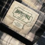 American Eagle  Size M Black Cream Plaid Cotton Flannel Cropped Button Down Shirt Photo 7