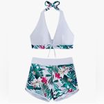 SHENHE Women's Tropical Floral 2 Piece Swimsuit Bikini Set Halter White Small S Photo 5